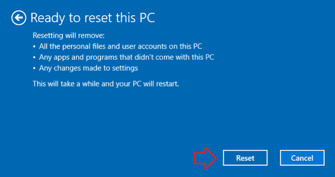 reset windows 10 computer