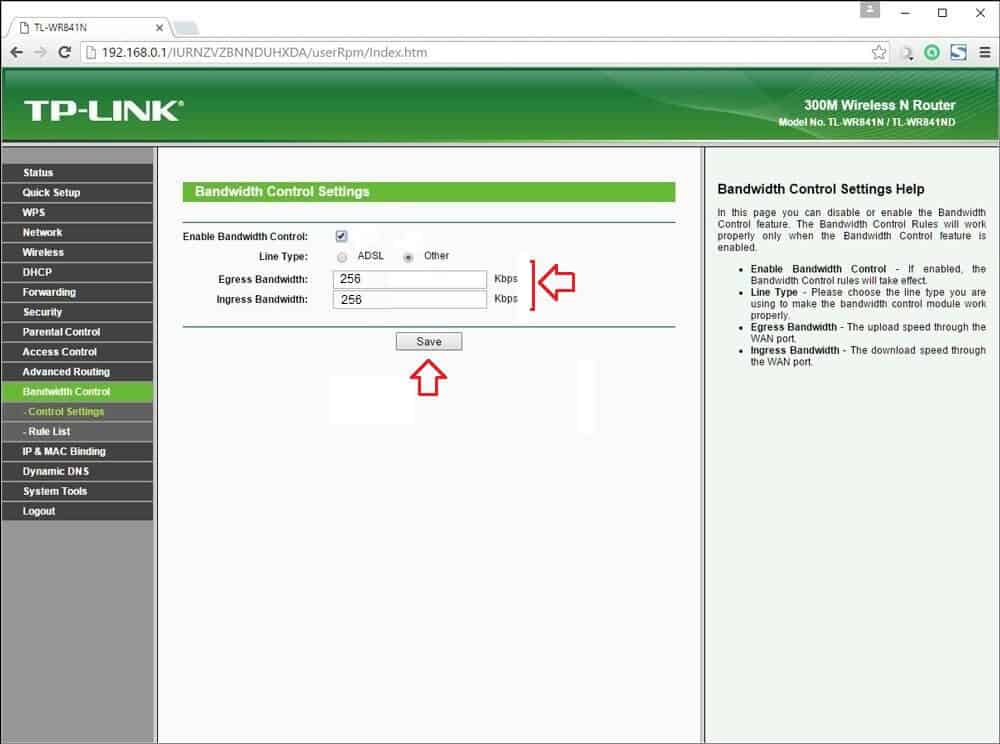bandwidth control on TP-LINK wireless router