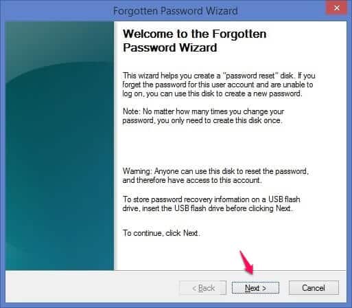 forgotten password wizard windows 8