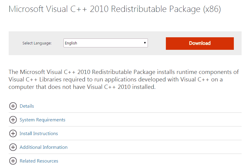 Microsoft Visual C++ 2010 Redistributable Package