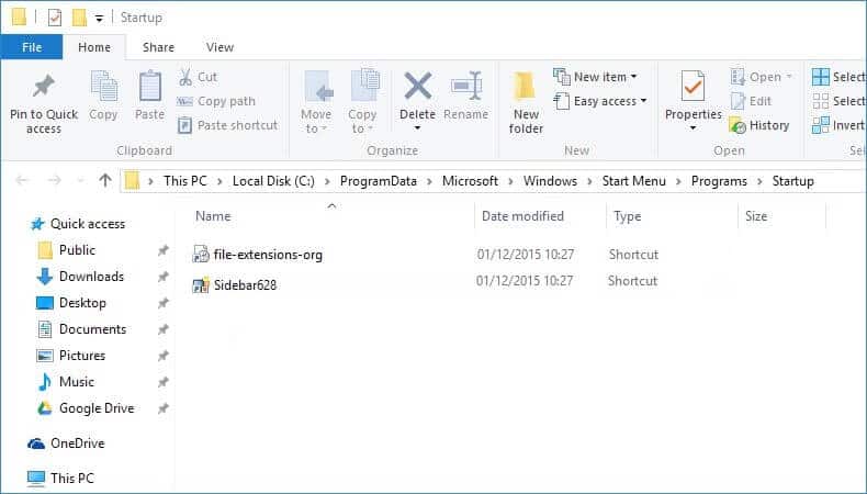 startup folder in windows 10