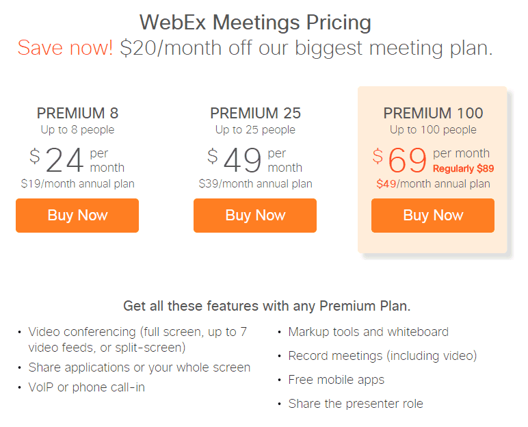 webex meetings pricing