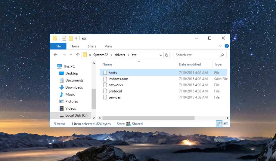windows 10 hosts file 