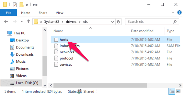 windows hosts file 
