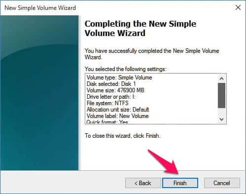 completing-the new simple voulme wizard