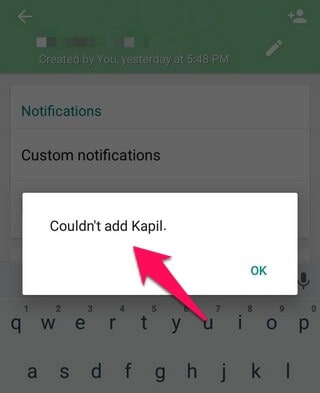 couldn't add contact in whatsapp