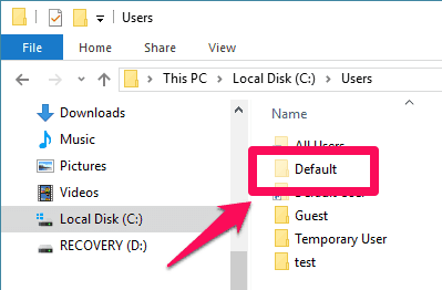 default.old folder windows 10