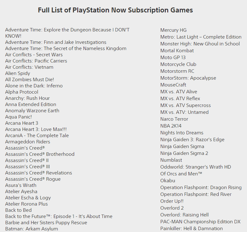 playstation now games list