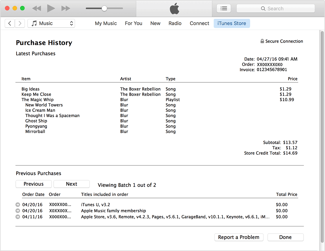 check itunes purchase history