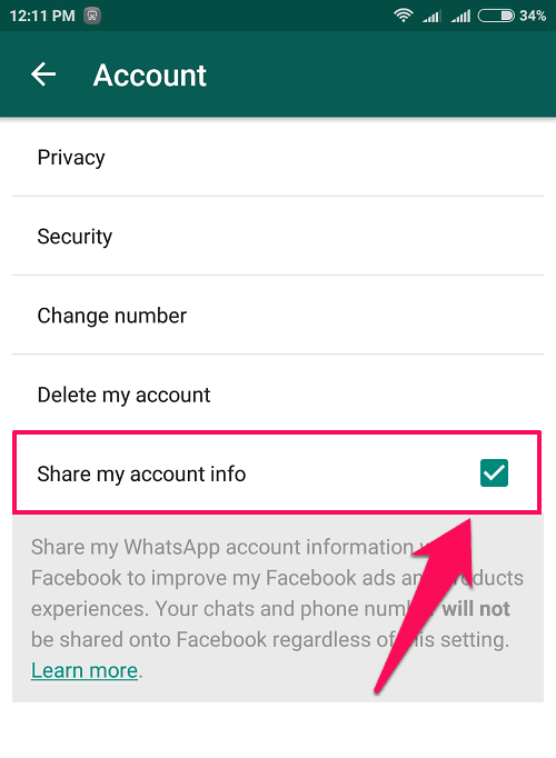 whatsapp share my account info android