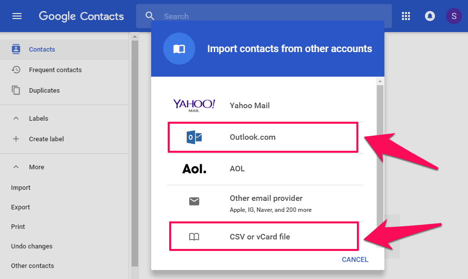 import outlook contacts