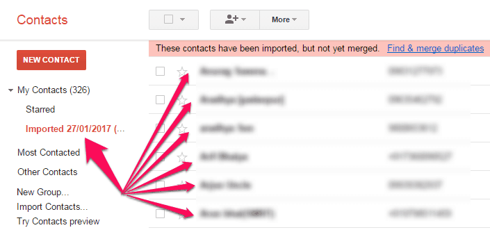 imported contacts in gmail