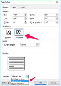can you change layout of one page in word