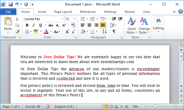 how to turn off red underline in word 2013