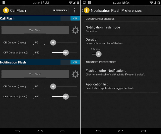 enable flash notification on android