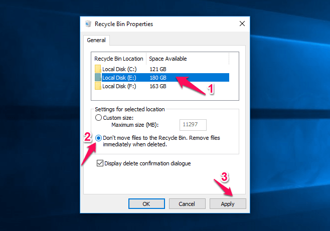 disable recycle bin