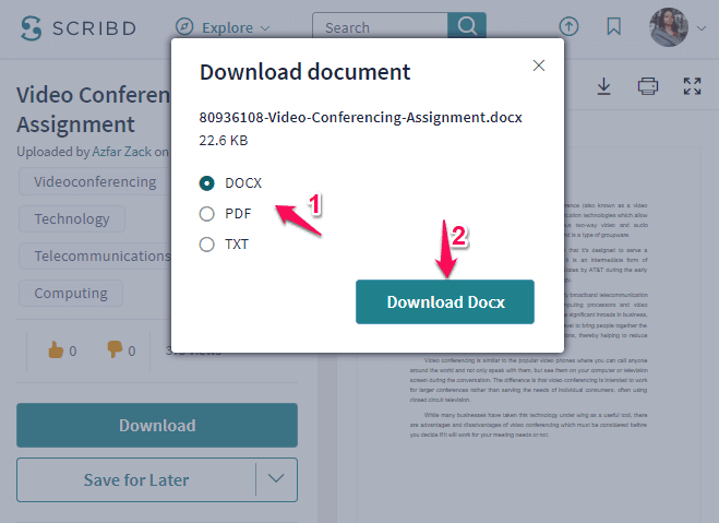 how to download scribd documents without download and print option