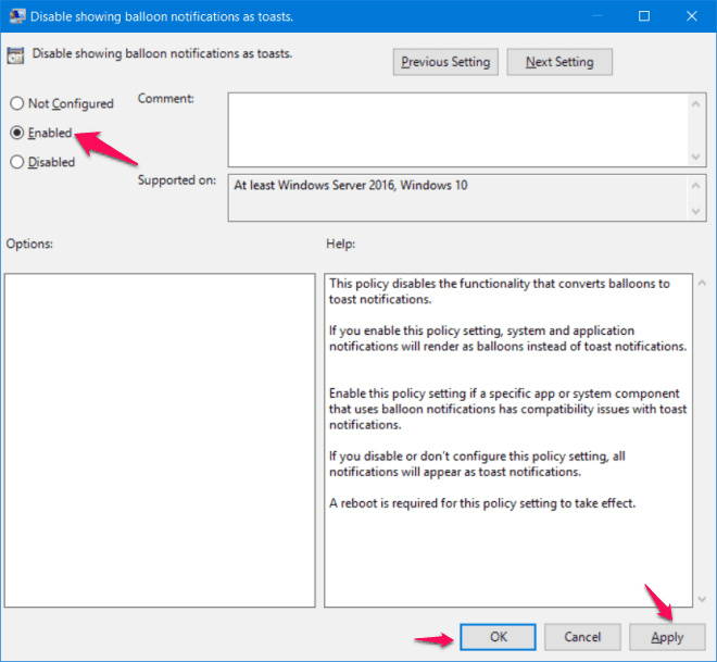 enable balloon notification using group policy editor