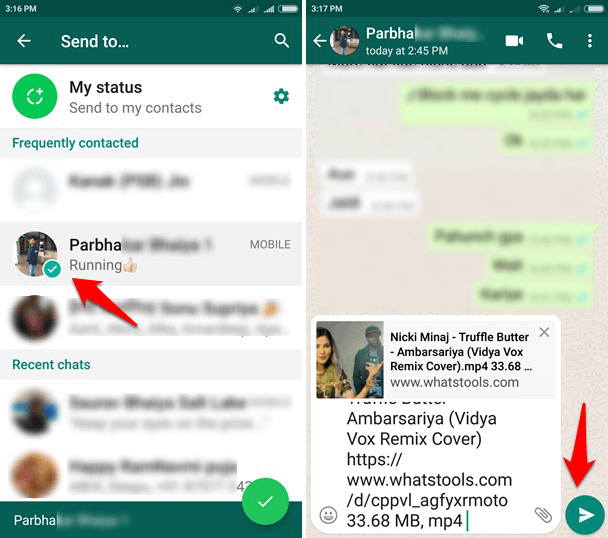 how to send large video file through whatsapp on android