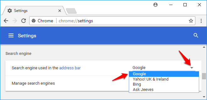how to set google as default search engine on chrome