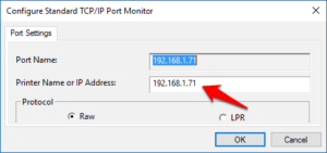 change printer ip address windows 7