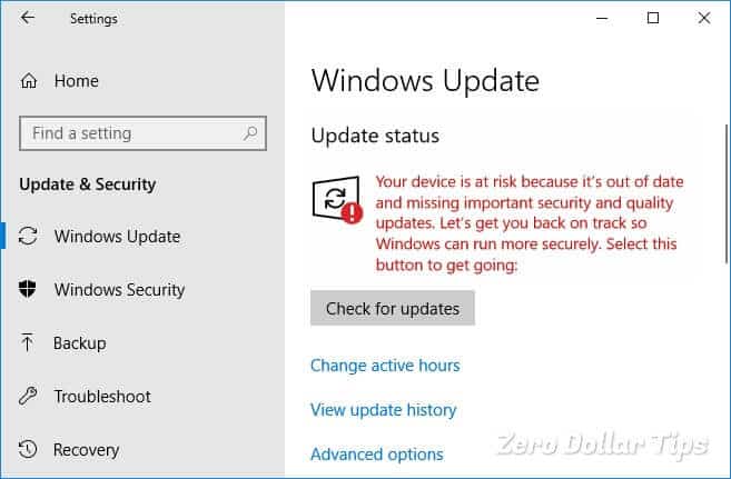 your device is at risk windows 10 update