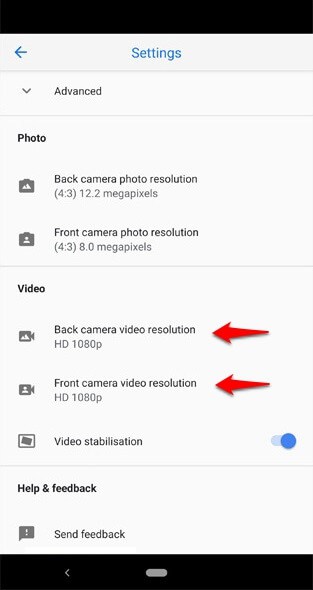 how to change video resolution on pixel 3