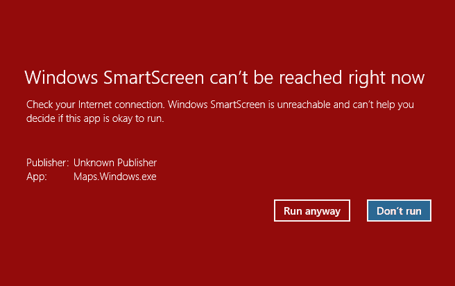 smartscreen can't be reached right now
