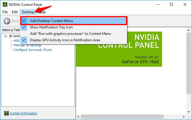 nvidia control panel windows 10 not showing all options