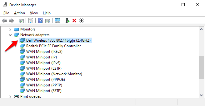 the network is disconnected by the driver dell wireless 1705 windows 10