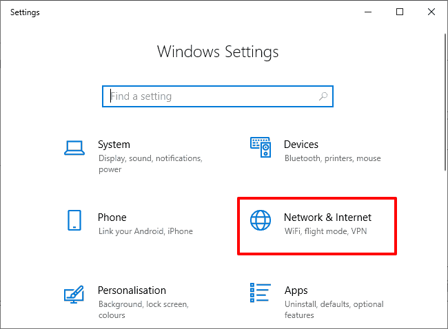 windows 10 network and internet settings