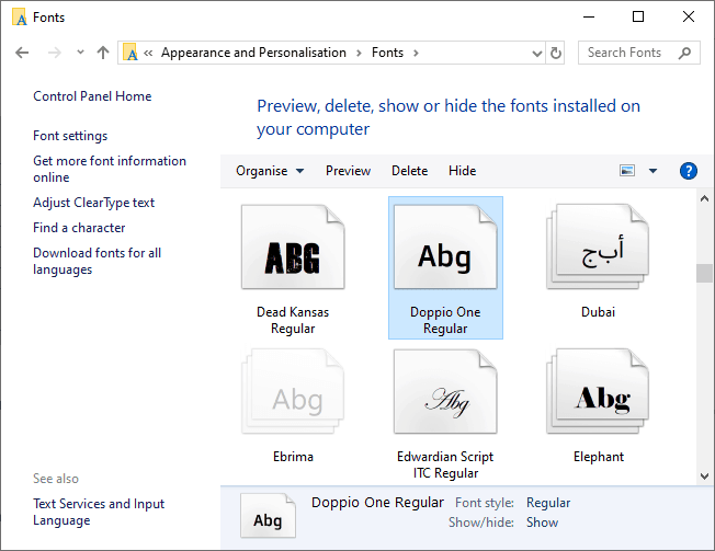 change font in windows 10