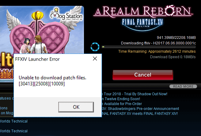 unable to download patch files