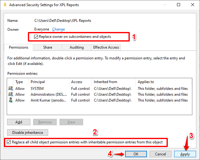 an error occurred while applying security information to windows 10