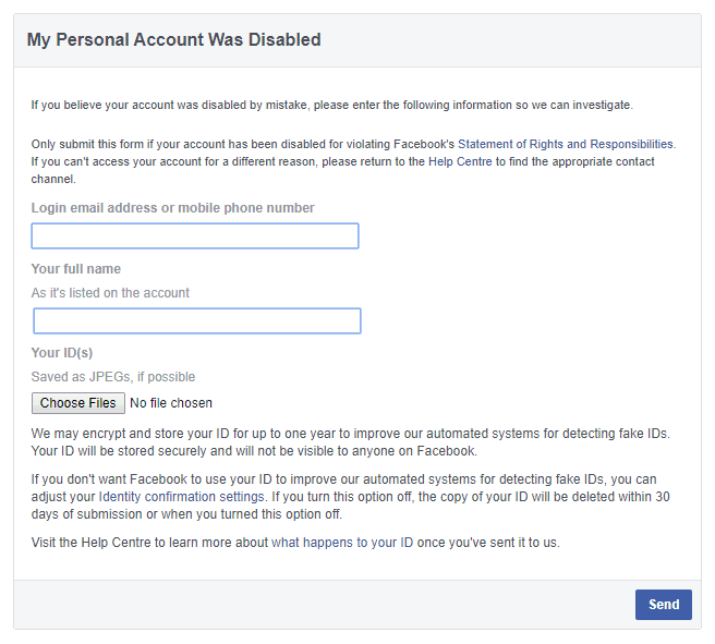disabled facebook account
