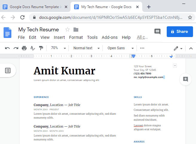 free google doc resume templates