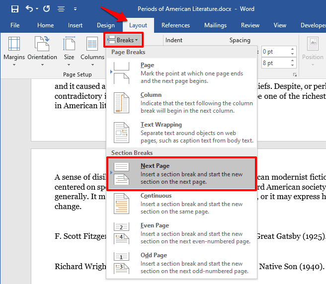 mac os x word orientation change for only one page