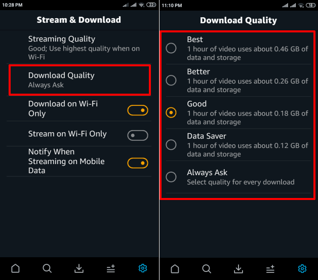 how to change video quality in amazon prime
