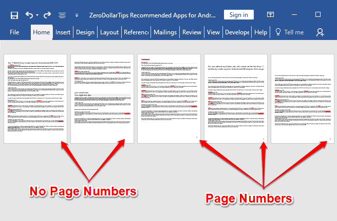 how to insert page number in word 2016