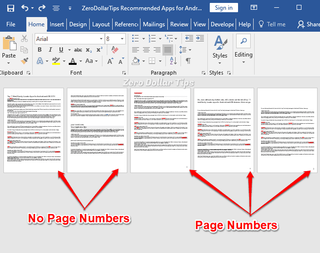 can i number a page in word without included the firts page