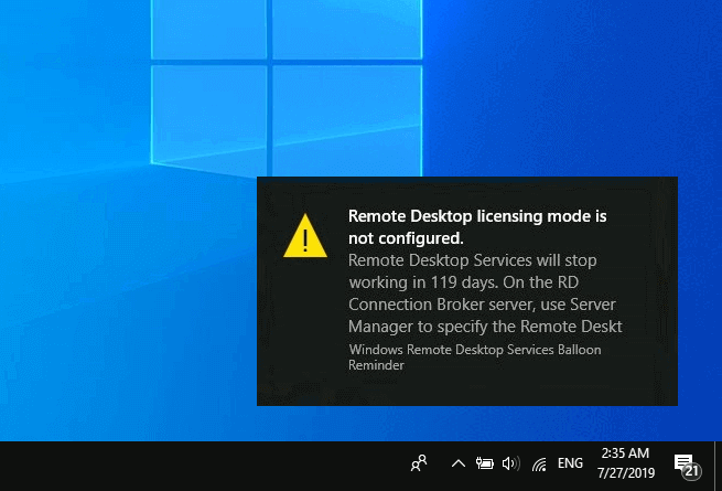 remote desktop licensing mode is not configured