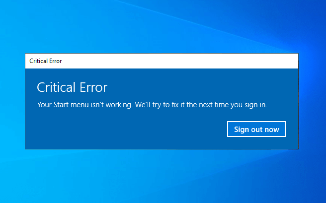 critical error your start menu isn't working
