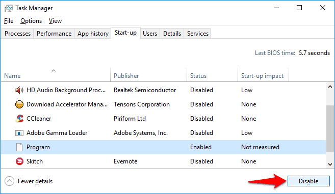 how to disable startup programs windows 10