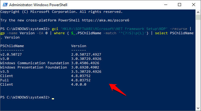 how to check .net framework version in windows 10