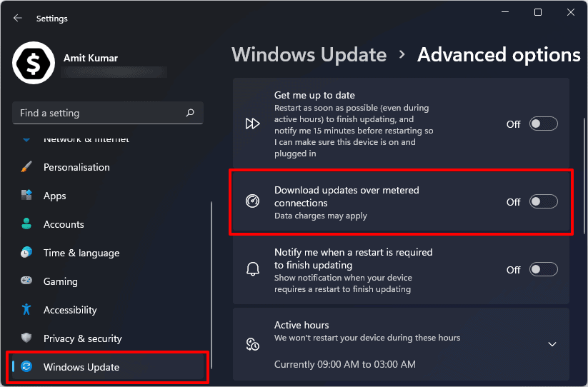download updates over metered connections