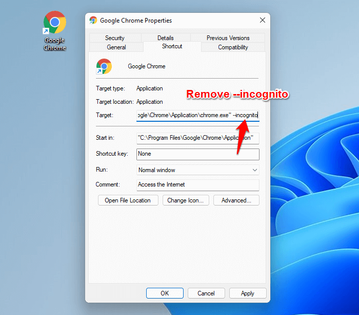 how to stop chrome from always opening in incognito mode