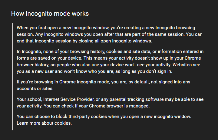 what is incognito mode in chrome